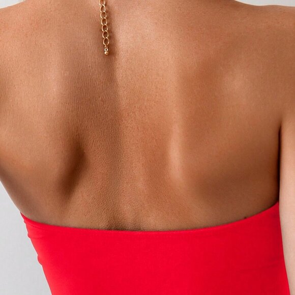 Red Elegant Women's Hollow Metal Decor One-Piece Swimsuit - Picture 5 of 5